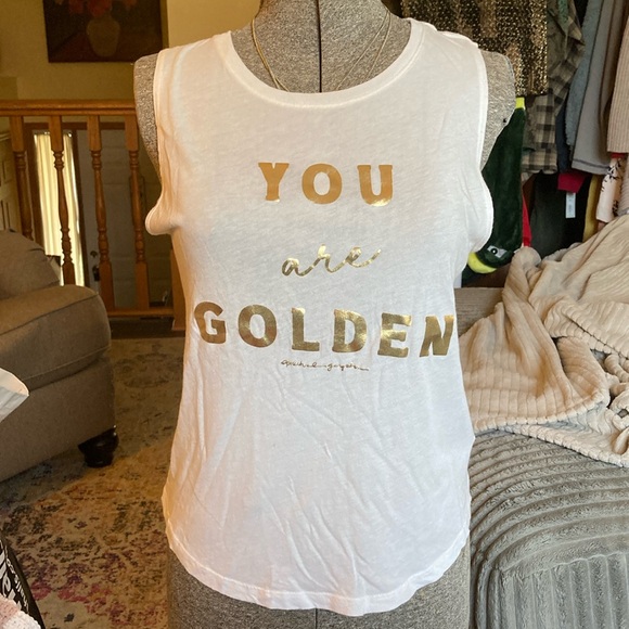 May All Beings Be Happy and Free Tops - May All Beings Be Happy and Free Slim Fit Yoga Inspired Tank “You are Golden”